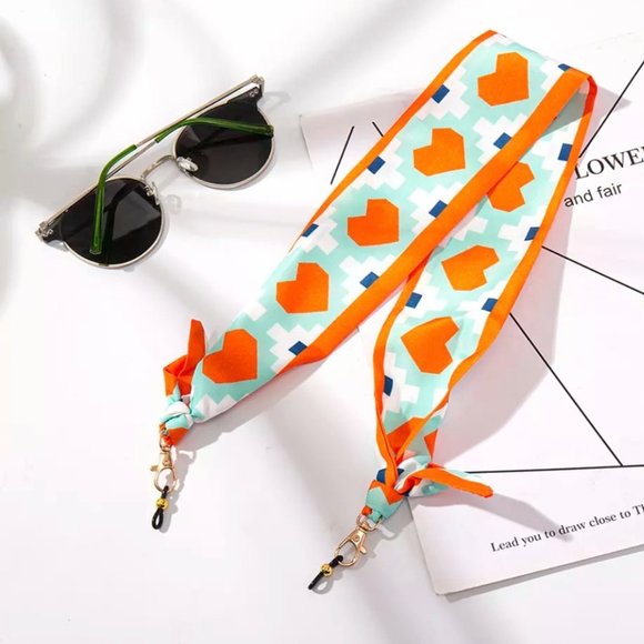 [New] Bohemian Colorful Retro Scarf Glasses Mask Chain Polka Dots or Heart Love - Picture 2 of 11